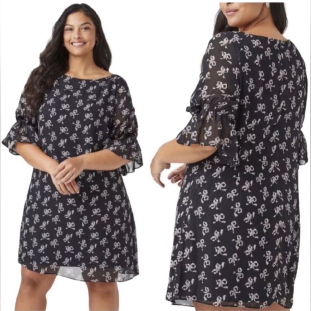 Betsey Johnson Black Midi Dress with White Bow Print